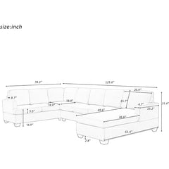 U Shaped Modular Sectional Wide Chaise Lounge, Oversized Modern Solid Wood Legs Support, Upholstered Fabric Sofas