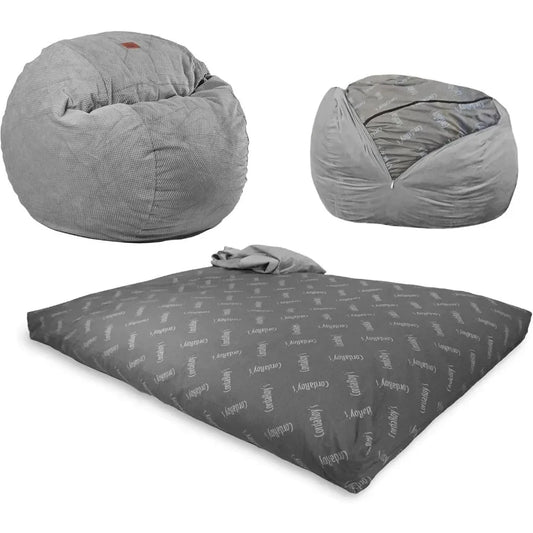 Chenille Bean Bag Chair, Convertible Chair Folds from Bean Bag to Lounger, As Seen on Shark Tank, Charcoal - Queen Size