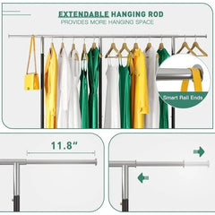 Clothing Rack for Hanging Clothes, Rolling Heavy Duty Clothes Rack with Wheels for Walk-in Closet