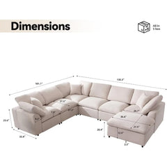 Modular Sectional Sofa Modern Oversized Chenille Cloud Couch with Movable Ottoman 7 Seater L-Shaped Sofas Comfy Couches