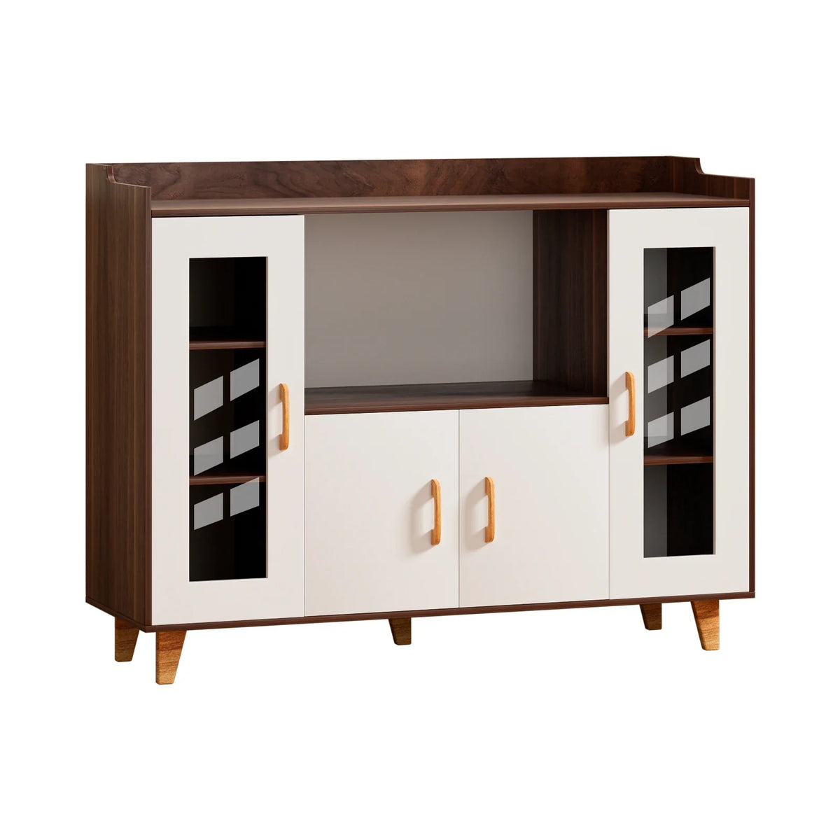 Kitchen Storage Cabinet with Open Shelf and 4 Doors, Modern Storage Cabinet for Kitchen, Dining Room, Living Room