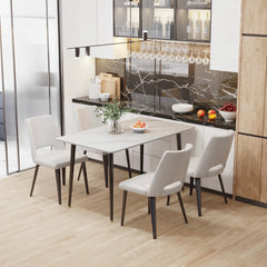 Kitchen Table Rectangle Dining Table Modern Dining Room Table with White Sintered Stone Top and Metal Legs