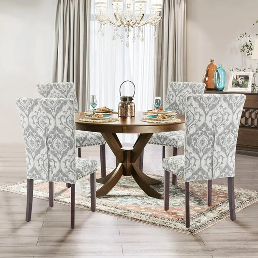 Dining Chairs Set of 4, Upholstered Nailhead Dining Room Kitchen Side Chair with Thick Cushions and Wood Legs, Beige