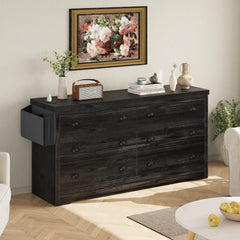 Dresser for Bedroom 6 Drawer with Charging Station, TV Stand Storage Chest of Drawers for Living Room Hallway Entryway,