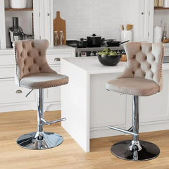 Bar Stools Set of 2,Adjustable Barstools with Back Velvet Tufted Counter Stool Modern Upholstered Bar Chairs with Nailhead