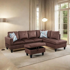 L Shaped Sofa with Ottoman Modern Sectional Living Room,Bedroom,Office,L Couch Brown