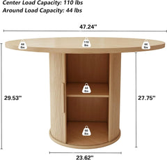 47 inch Round Dining Table for 4, Kitchen Table Dinner Table with 2-Layer Storage Shelf and Wood Slide Door for Home Dining Room