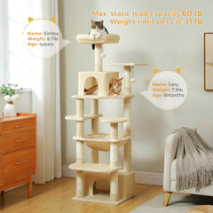 184cm Large Cat Tree and Tower for Indoor Cats With Sisal-Covered Scratching Posts Spacious Hammock Padded Perches and Condos