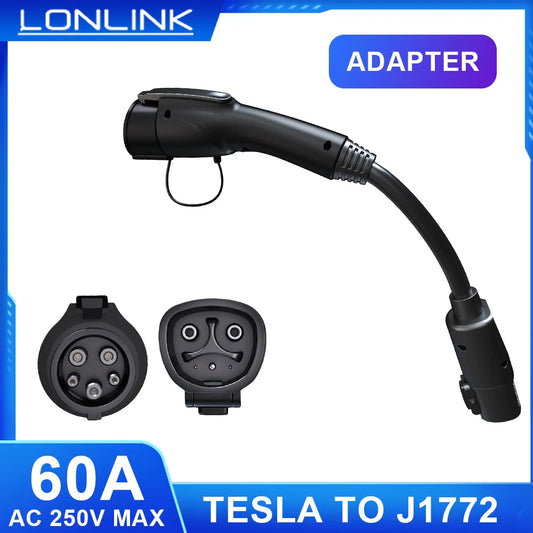 LONLINK Tesla To J1772 Adapter 60A 250V AC Charging Connector  EV Charger Adapter For Tesla Model X/Y/3/S  Ev charger Adapte