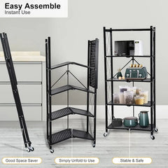 Heavy Duty 5-Tier Foldable Metal Rack, Shelving Unit 1250 lbs with Wheels Moving Organizer，home.