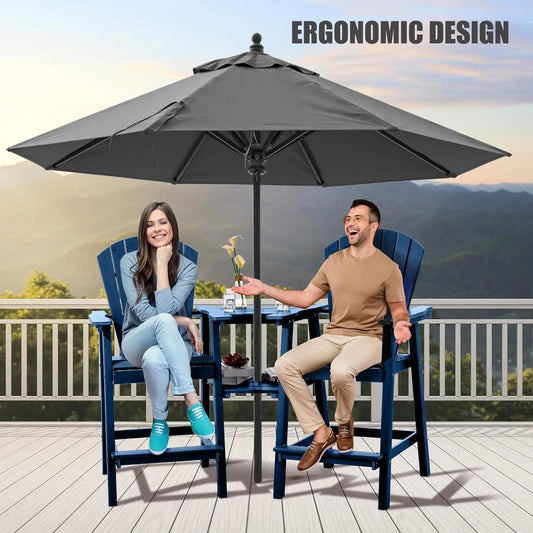 Tall Adirondack Chairs Set of 2，Recycled Poly Balcony Chair with Double Connecting Tray Patio Stools Weather Resistant