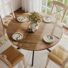 47.2 Inch Round Dining Table for 4, Wood Kitchen Table, Round Dinner Table for Home Kitchen Dinning Room, Walnut(Only Table)