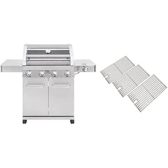 4-Burner Natural Gas Grill, Stainless Steel Cabinet Style Propane Grills, LED Controls, Side Burner, BBQ Grills