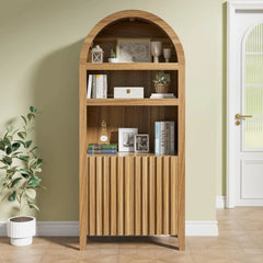 71" Tall Arched Cabinet Bookcase, 5-Tier Arched Bookself with Doors, Arched Bookcase Cabinet with Storage,Display Cabinet