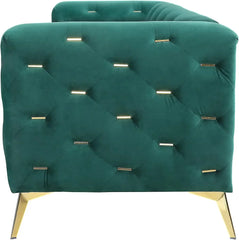 Velvet Button Tufted Upholstered Couch, Settee Sofa with High Arm and Golden Metal Legs, Couches for Living Room Bedroom Office