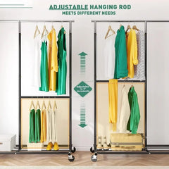 Clothing Rack for Hanging Clothes, Rolling Heavy Duty Clothes Rack with Wheels for Walk-in Closet