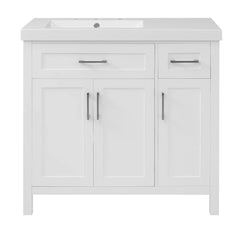 36" Black Bathroom Vanity Cabinet with Resin Integrated Sink - 2 Drawers, 3 Doors