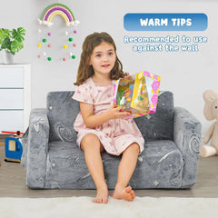 Kids Couch Toddler Chair Folding Extra Wide 2 in1 Glow in The Dark Fold Out Flip Open Kids Sofa Baby Convertible Sofa to Lounger