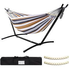 Double Hammock with Stand Included 450lb Capacity Steel Stand, Premium Carry Bag Included and Two Anti Roll Balance Beam