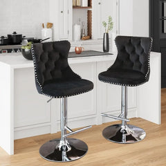 Bar Stools Set of 2,Adjustable Barstools with Back Velvet Tufted Counter Stool Modern Upholstered Bar Chairs with Nailhead