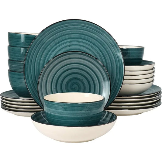 Gia 24 Piece Round Stoneware Dinnerware Set in Cream