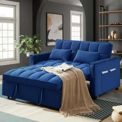 3-in-1 2-Seater Loveseat Pull Out Couch Reclining Backrest,Toss Pillows Pockets-Perfect for Small Spaces Velvet Sleeper Sofa Bed