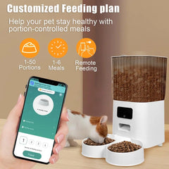 Smart Pet Feeder with Dual Bowls, WiFi APP Remote Control 5L Transparent Storage Bucket Automatic Cat Food Dispenser