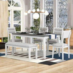 6 - Piece Dining Table Set, Includes Dining Table and 4 Upholstered Chairs & Bench, Kitchen Tables Set, Dining Tables Set