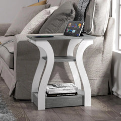 End table Set of 2 with Charging Station, Side Table with USB Ports and Outlets, Nightstand,3 Tier End table with Storage Shelf