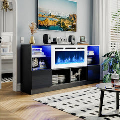 Fireplace TV Stand with 36” Electric Fireplace 70” TV Console Stand for TVs Up to 80" LED Light Entertainment Center Black