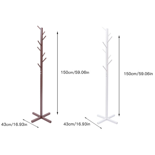 CNCEST Pine Wood Coat Rack With 8 Branch Hooks Easy to Install Modern Tree Shape Coat Rack For Living Room Bedroom