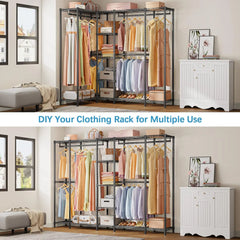 Clothing Rack, Garment Rack for Hanging Clothes, Large Freestanding Closet Wardrobe Clothes Storage Organizer Closet for Bedroom