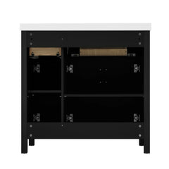 36" Black Bathroom Vanity Cabinet with Resin Integrated Sink - 2 Drawers, 3 Doors