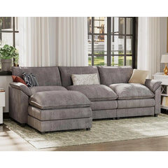 119” Modular Sectional Sofa Couch, Modern Wide Arm L Shaped Couch with Deep Seat and Reversible Ottoman