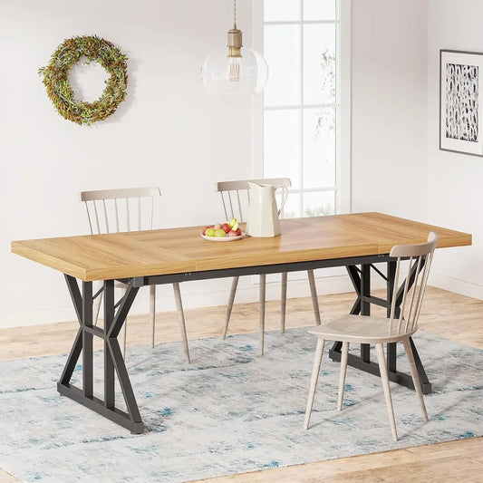 Dining Table for 6 People, 70.8-Incood Dining Table, Rustic Kitchen Table with Heavy Duty  Dining Roomh (Brown/White)