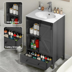 Bathroom Vanity with Sink Set, Single Hole Bathroom Faucet Ceramic Countertop & Sink Free Standing Bathroom Cabinet