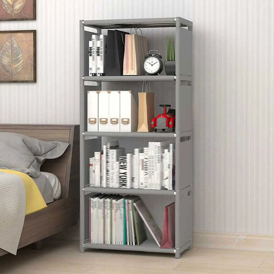 4-Layer Bookcase Ladder Book Storage Grey Wall Shelf Book Rack Durable Display Stand