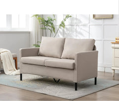 Linen Fabric Modern Small Loveseat Sofa Couch for Living Room, Little Upholstered 2-Seater Mini Love Seats w/Iron Legs