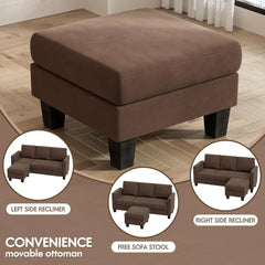 Convertible Sectional Sofa Couch, 3 Seat L-Shaped Sofa with Linen Fabric, Movable Ottoman Small Couch for Small Apartments