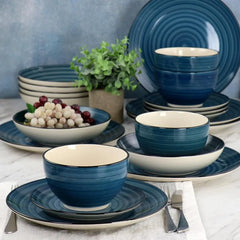 Gia 24 Piece Round Stoneware Dinnerware Set in Cream