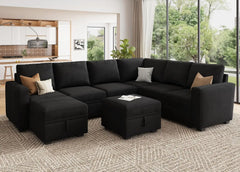 Modular Sectional Couch with Storage, Velvet U-Shaped Sectional Sofa with Storage Ottoman Convertible U-Shaped living room sofas