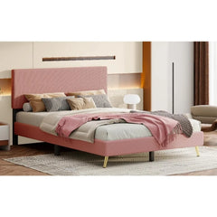 Queen Size Corduroy Platform Bed,Comfortable Upholstered Velvet Bedstead Frame,& Lath Support Noiseless No Box Spring Needed