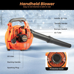 Handheld Leaf Blower 25.4CC 2-Stroke Commercial Gas Powered Grass Lawn Yard Garden Snow Dust Blowing Cleaning Tools 7500Rpm 90dB