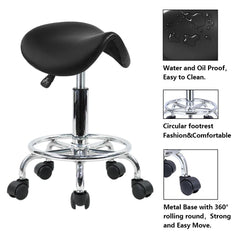 KKTONER Rolling Saddle Stool PU Leather Swivel Adjustable Rolling Stool with Wheels Salon Chair Black