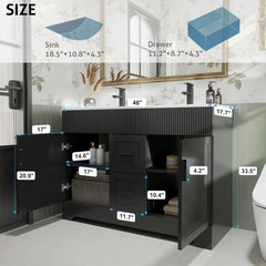 48" Bathroom Vanities Sink Combo Set, Modern Cabinet w/Wave Lines, Undermount Double Resin Sink w/Matte Black Faucet Drain