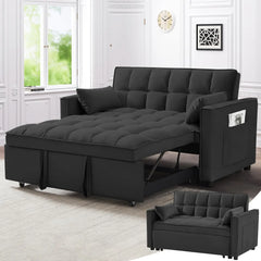 3 in 1 Sleeper Sofa Bed, Pull Out Couch, Convertible Futon with Adjustable Backrest, Living Room Chaise Lounge with 2 P