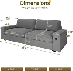 Modern Sofas Couches for Living Room, Comfy Couch with Extra Deep Seats, Oversized Loveseat Sofa with Storage and 2 USB C