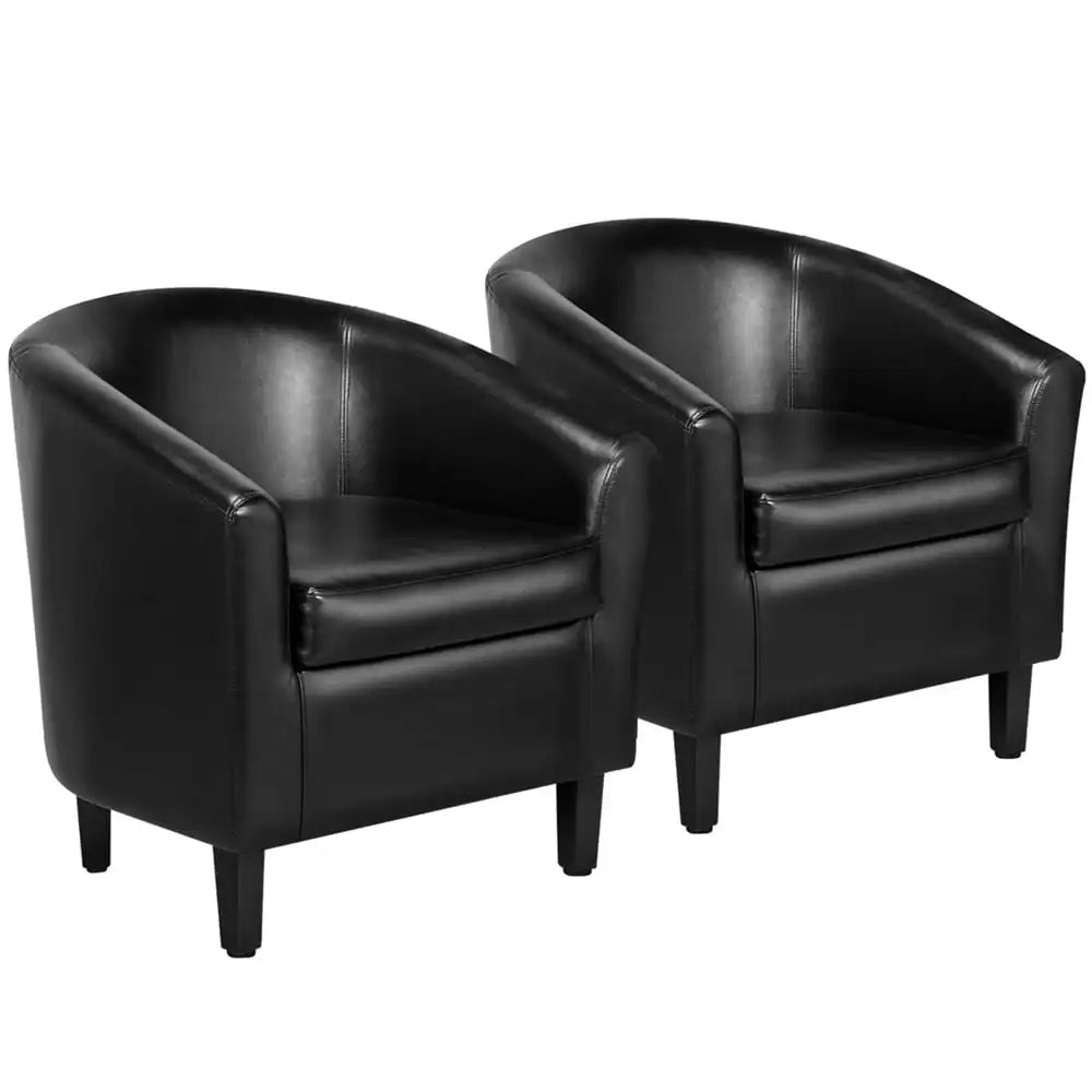 Faux Leather Barrel Accent Chair Set of 2 Black Features A Plywood Frame Foam Padding Solid Pine Legs