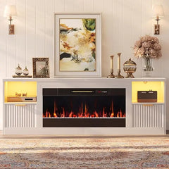 70” Fireplace TV Stand for TVs Up to 80", LED Entertainment Center with 36" Electric Fireplace, Modern Fluted Media Cons