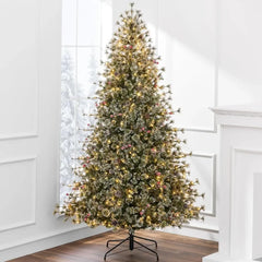 9ft Pre-Lit Cashmere Christmas Tree, Premium Semi-Flocked Artificial Holiday Decor W/Cordless Connection, Large Xmas Tree